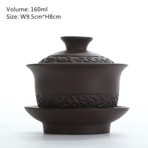 Multi-pattern Yixing Zisha Gaiwan Chinese Purple Clay Tea Bowl Cup Saucer Lid