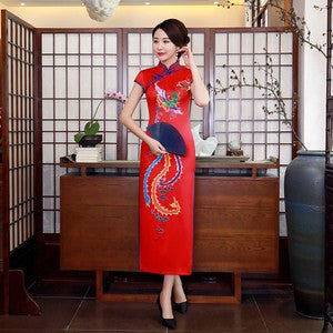 Chinese Traditional Cheongsam Women Silk Long Dress Prom Qipao Size M to 4XL