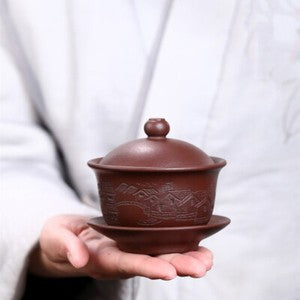 Original Ore Yixing Zisha Gaiwan Handmade Tureen Hand Carved Cup Bowl Saucer Lid