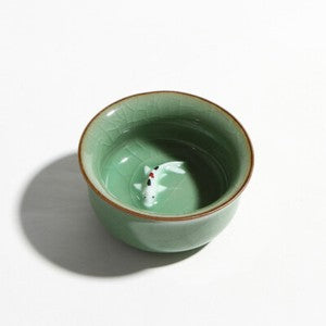 Single Teacup Fish Relief China Longquan Celadon Porcelain Cup Of Tea Master Cup