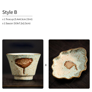 Lotus Ceramic Tea Cup with Saucer Small Gongfu Cup