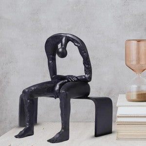 Resin Abstract Sitting Man Sculpture Melancholy Home Office Decor Gift 10.6''