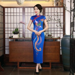 Chinese Traditional Cheongsam Women Silk Long Dress Prom Qipao Size M to 4XL