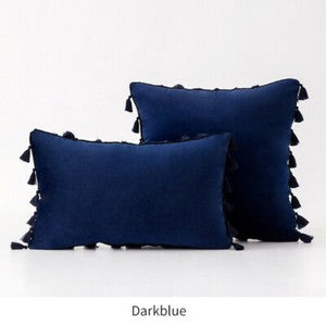 Tassel Velvet Sofa Pillow Cover Solid Plush Sofa Cushion Cover Fringe Pillowcase