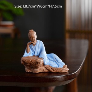 Historical Human Statue Yixing Zisha Purple Clay Tea Pet Posture On Tea Table
