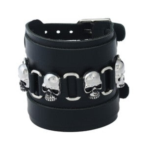 Gothic Punk Rock Skull & Spikes Leather Cuff Bracelet Studded Wristband Bold