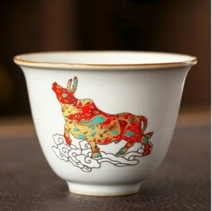ruyao craft crackle glaze porcelain tea cup 100ml ox deer print personal cup new
