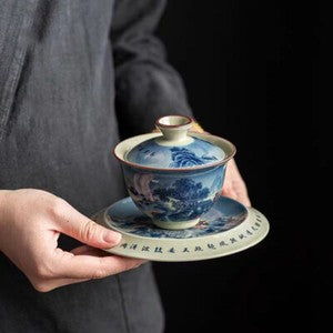 150ml handmade gaiwan crackle glaze porcelain tureen handpainted bowl saucer lid