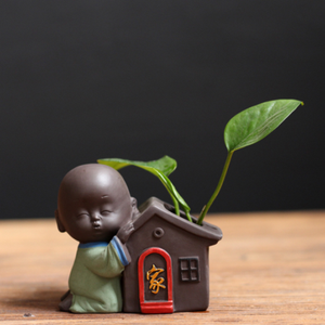 Chinese Family Yixing Purple Clay Monk Tea Pet Vase House Decor Kung Fu Tea Set