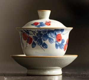 Gaiwan Ruyao Craft Crackle Glaze Porcelain Tureen With Saucer Lid Bamboo Print