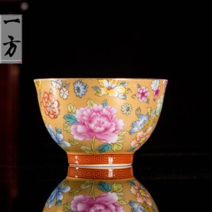 One Cup Color Enamel Craft Porcelain Tea Cup On Sales Peony Flower Print 85ml