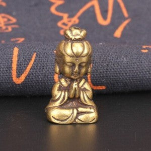 Pure Brass Guan Yin Buddha Statue Tea Pet Ornament Buddha Figurine Miniature