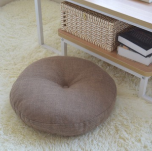 Linen Floor Pillow Seating Cushion with Removable Zippered Cover Thick Round 18"