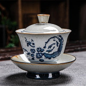 170ml Blue and White Ceramic Handpainted Gaiwan Tea Brewing Bowl Kung Fu Teaware