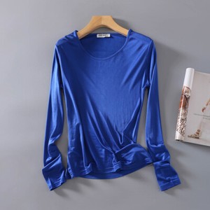 Womens lingerie Mulberry Silk Knitted Round Neck T Shirt Undershirt Long Sleeve