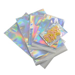 100 Pcs Hologram Mylar Adheisve Pouch Bag Three Side Sealed Foil Glitter Bags