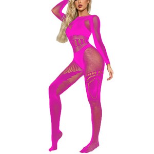 Sexy Women's Fishnet Mesh Full Bodysuit Long Sleeve Jumpsuits Bodystocking