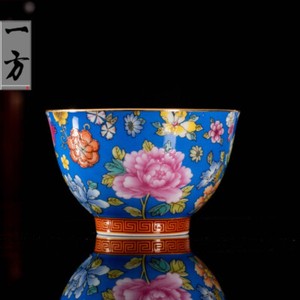 One Cup Color Enamel Craft Porcelain Tea Cup On Sales Peony Flower Print 85ml