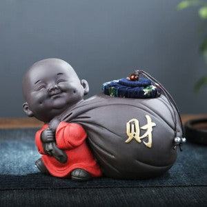 Small Tea Canister With Sealed Lid Yixing Zisha Purple Clay Buddha Statue Caddy