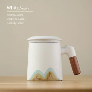 Embersceramic Handpainted Mountain Ceramic Teacup with Infuser Cozy Mug 380ml