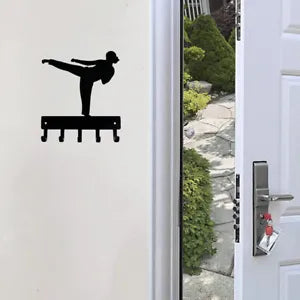 Karate Kick Female Sport - Key Hooks Holder - 6 inch/9 inch Wide Metal Wall Art