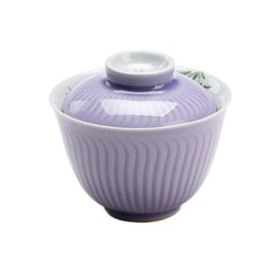 Hand Painted Flowers Gaiwan for Tea Ceramic Stripe Tureen Teaware Set Purple