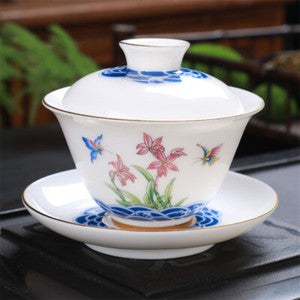Gaiwan 180ml Great Jade Porcelain Tea Bowl Chinese Tureen Tea Brewer Cup Saucer