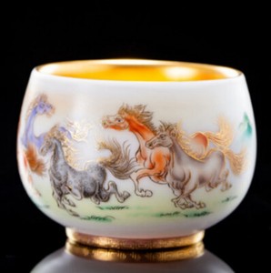 Gilding Hand Painted Tea Cup Fat Mutton Jade Porcelain Master Cup 180ml Tea Cup