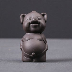 Lovely Pig Statue China Zisha Purple Clay Tea Pet Standing Pig Table Decoration