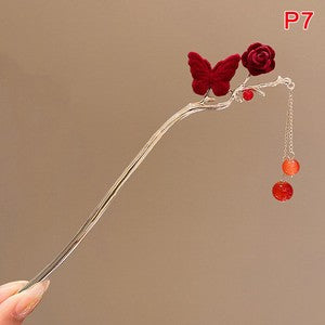 Retro Rose Hairpin For Women Chinese Style Tassel Hair Stick Pins Hair Clips