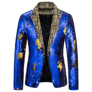 Men Floral Sequin Blazer Suit Jacket Coat One Button Party Clubwear Singer Shiny