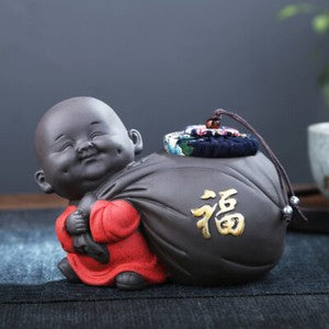 Small Tea Canister With Sealed Lid Yixing Zisha Purple Clay Buddha Statue Caddy