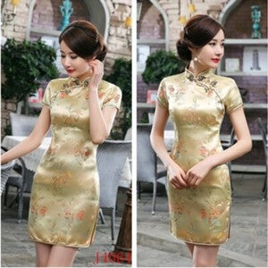 Chinese Traditional Cheongsam Faux Silk Satin Dress Lady Prom Qipao Party Retro