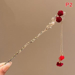 Retro Rose Hairpin For Women Chinese Style Tassel Hair Stick Pins Hair Clips
