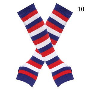 Women Striped Arm Sleeve Mittens Arm Hand Warmer Knitted Long Fingerless Gloves