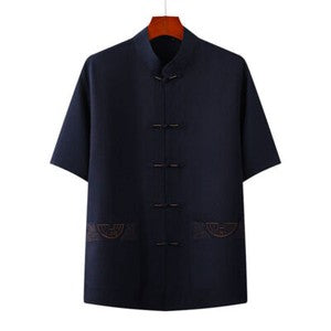 Chinese Traditional Summer Shirt Cotton Linen Shirts Men's Short Sleeve Tops