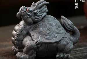 Chinese Yixing Handmade black Clay LingShouLongGui tea Pet Gongfu Dragon turtle