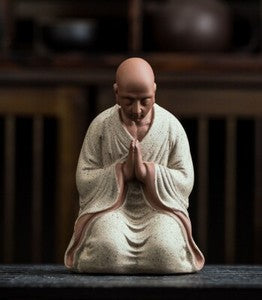 Chinese Zi Sha Clay Praying Monk Statue Kneeling Buddhist Figure Zen Collection