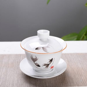 180ml Ceramic Tureen Bone China Tea Bowl Porcelain Gaiwan Cup & Cup Lid & Mat