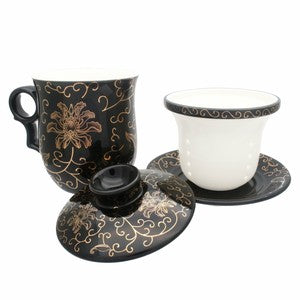 New Chinese Flower Ceramic Porcelain Tea Cup with Infuser Lid&saucer Coffee Mug