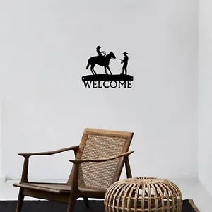 Fine Catch - Cowboy & Cowgirl Welcome Sign - 12 inch Wide Metal Wall Art