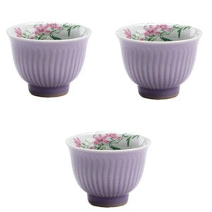 Hand Painted Flowers Gaiwan for Tea Ceramic Stripe Tureen Teaware Set Purple