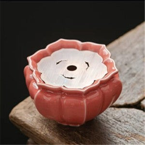 Porcelain Holder For Tea Pot Water Reservoir Pot Mat Lotus Design Copper Filter