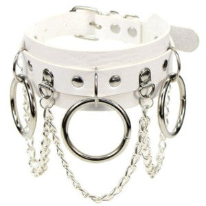 Gothic Punk White Pu Leather Spiked Rivet O-Ring Collar Stud Choker Necklace