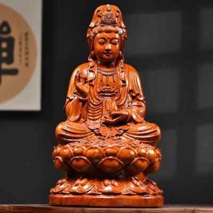 Lotus Guanyin Statue Safflower Pear Black Sandalwood Buddha Statue Home FengShui