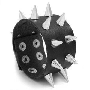 Gothic Punk Rock Skull & Spikes Leather Cuff Bracelet Studded Wristband Bold
