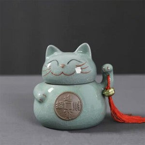 Ceramic Lucky Cat Tea Caddy Sealed Cans Food Container Candy Snacks Storage Tank