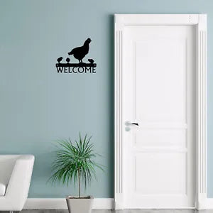 Hen and Chicks Welcome Sign - 12 inch Wide Metal Wall Art