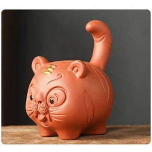 7.5cm Yixing Purple Clay Tiger Statue Figurine Tea Pets Tea Table Decor Tea Set