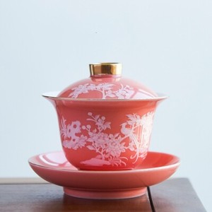 160ml Porcelain Gaiwan Flower Relief Sancai Bowl Saucer Ceramic Tureen Lid Gift
